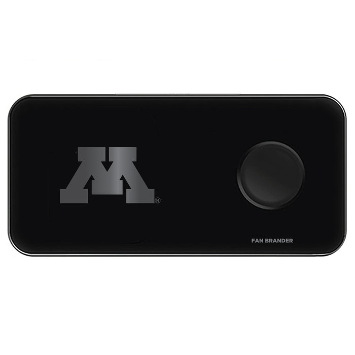Fan Brander 3 in 1 Glass Wireless Charger with Minnesota Golden Gophers laser etched Primary Logo