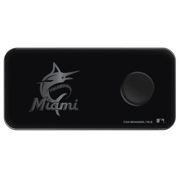 Fan Brander 3 in 1 Glass Wireless Charger with Miami Marlins laser etched Primary Logo