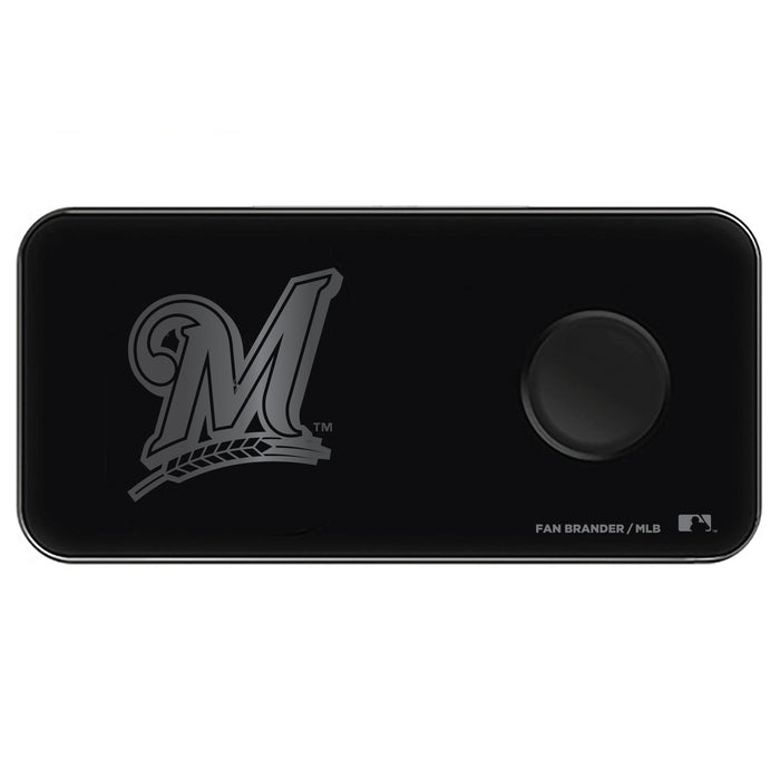Fan Brander 3 in 1 Glass Wireless Charger with Milwaukee Brewers laser etched Primary Logo