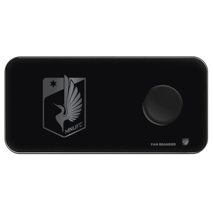 Fan Brander 3 in 1 Glass Wireless Charger with Minnesota United FC laser etched Primary Logo
