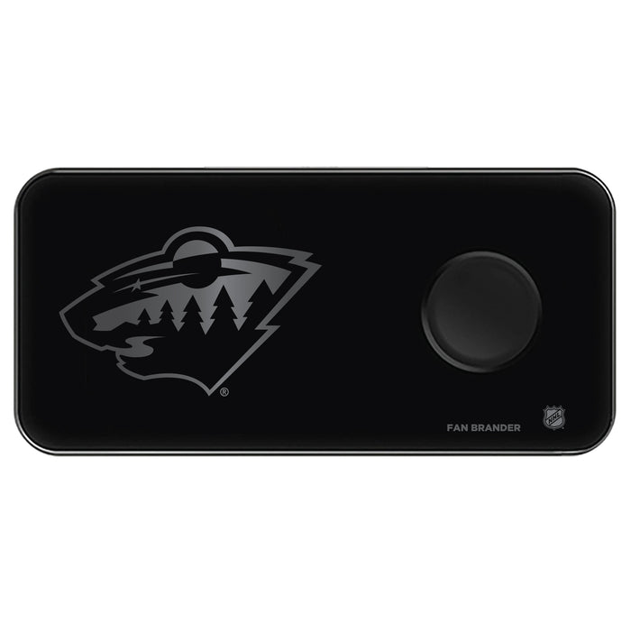 Fan Brander 3 in 1 Glass Wireless Charger with Minnesota Wild laser etched Primary Logo