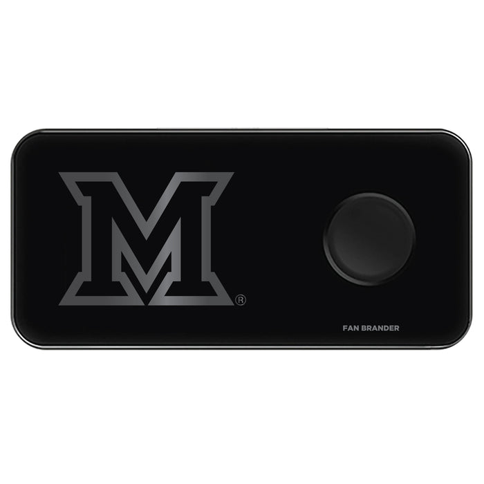 Fan Brander 3 in 1 Glass Wireless Charger with Miami University RedHawks laser etched Primary Logo