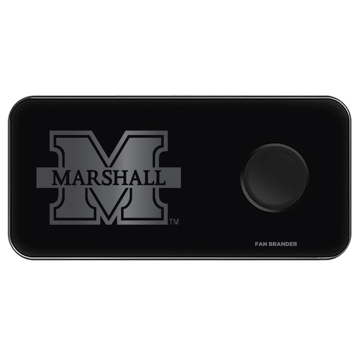 Fan Brander 3 in 1 Glass Wireless Charger with Marshall Thundering Herd laser etched Primary Logo