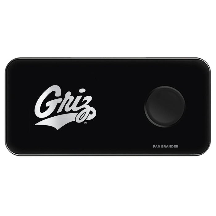 Fan Brander 3 in 1 Glass Wireless Charger with Montana Grizzlies laser etched Primary Logo