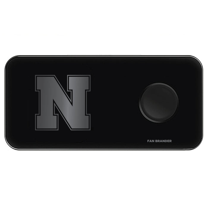 Fan Brander 3 in 1 Glass Wireless Charger with Nebraska Cornhuskers laser etched Primary Logo