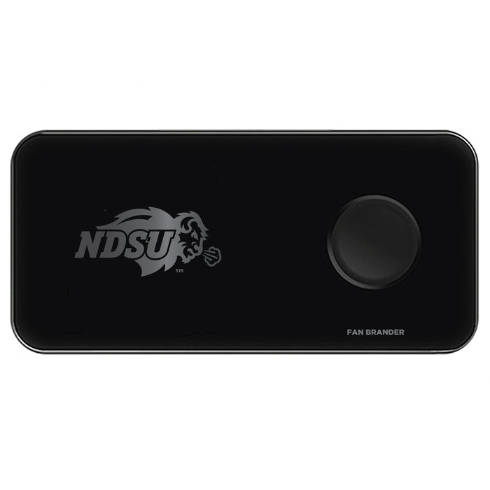 Fan Brander 3 in 1 Glass Wireless Charger with North Dakota State Bison laser etched Primary Logo