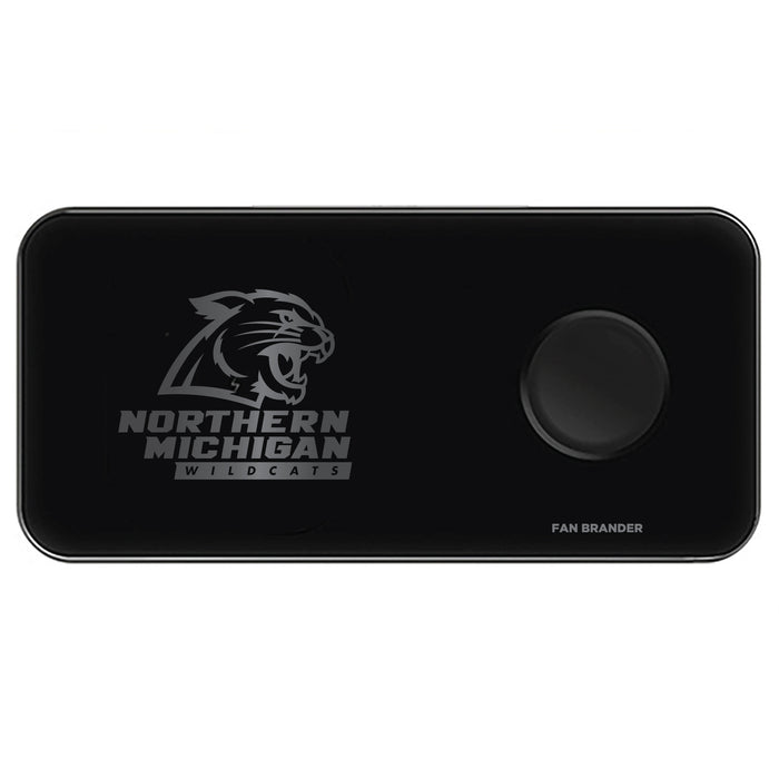 Fan Brander 3 in 1 Glass Wireless Charger with Northern Michigan University Wildcats laser etched Primary Logo