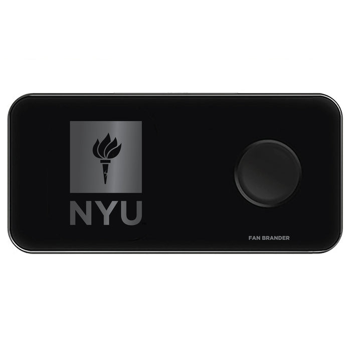 Fan Brander 3 in 1 Glass Wireless Charger with NYU laser etched Primary Logo