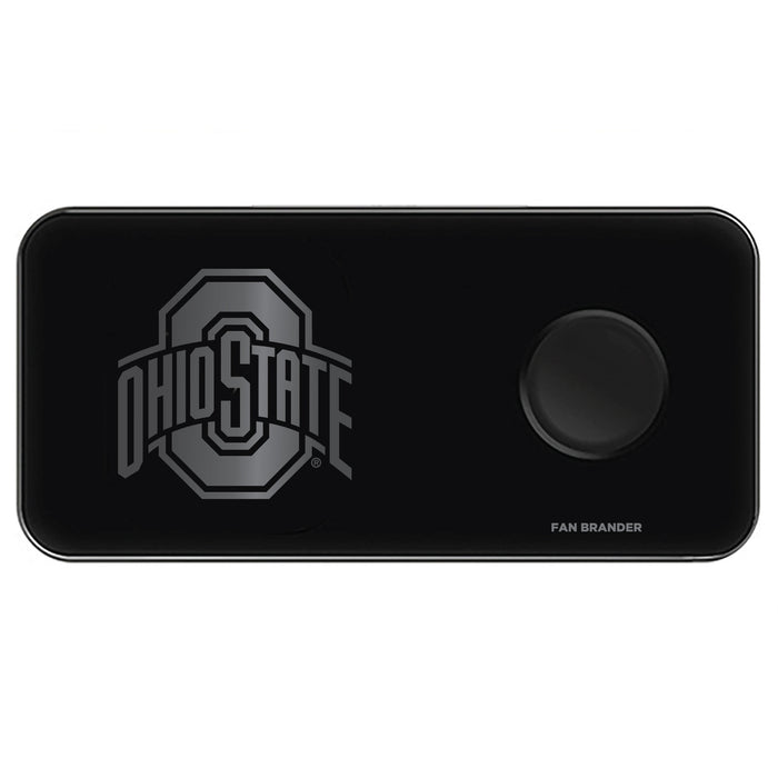 Fan Brander 3 in 1 Glass Wireless Charger with Ohio State Buckeyes laser etched Primary Logo