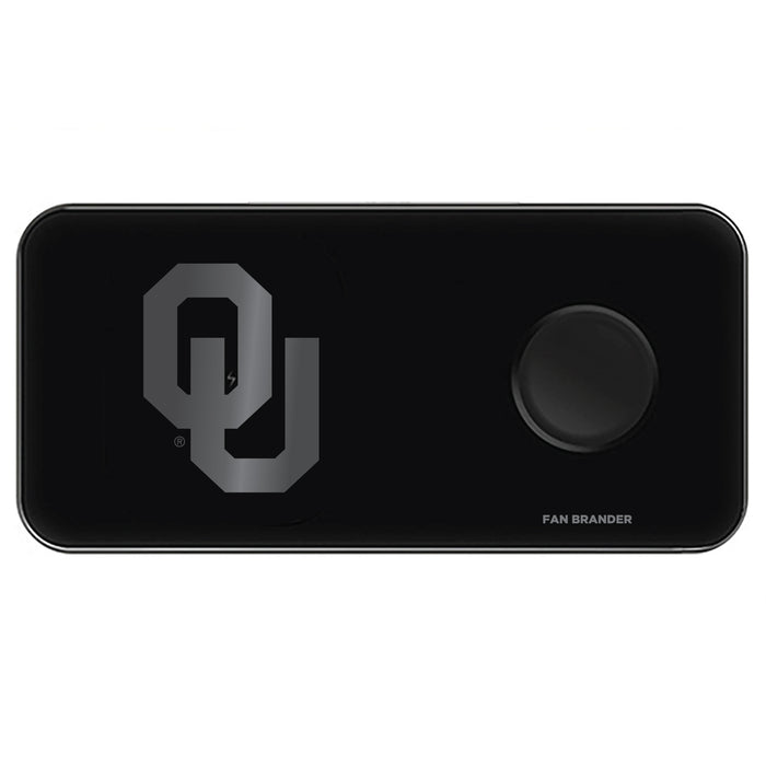 Fan Brander 3 in 1 Glass Wireless Charger with Oklahoma Sooners laser etched Primary Logo