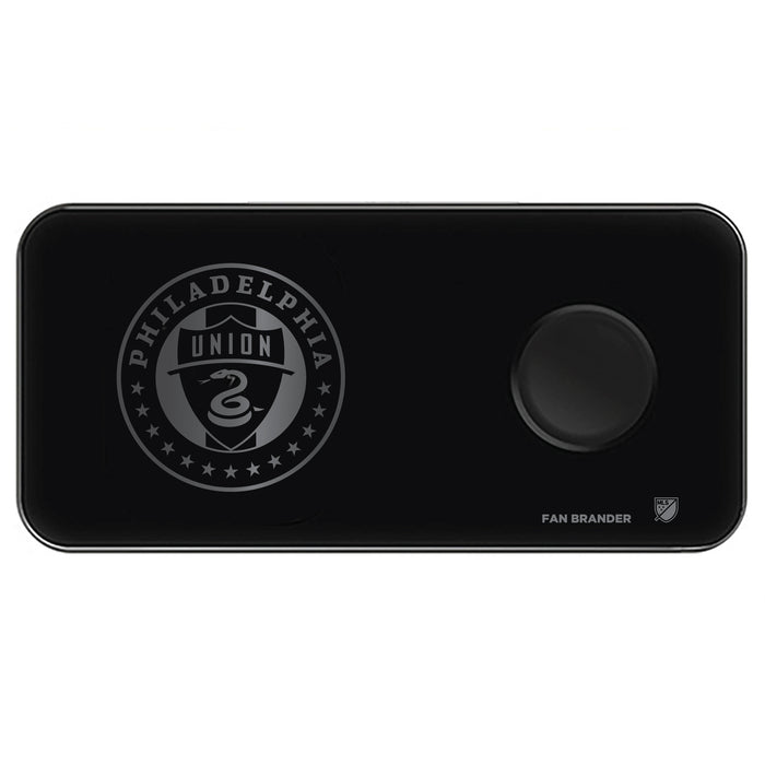 Fan Brander 3 in 1 Glass Wireless Charger with Philadelphia Union laser etched Primary Logo