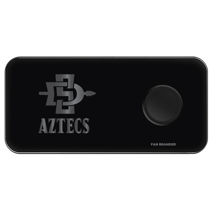 Fan Brander 3 in 1 Glass Wireless Charger with San Diego State Aztecs laser etched Primary Logo