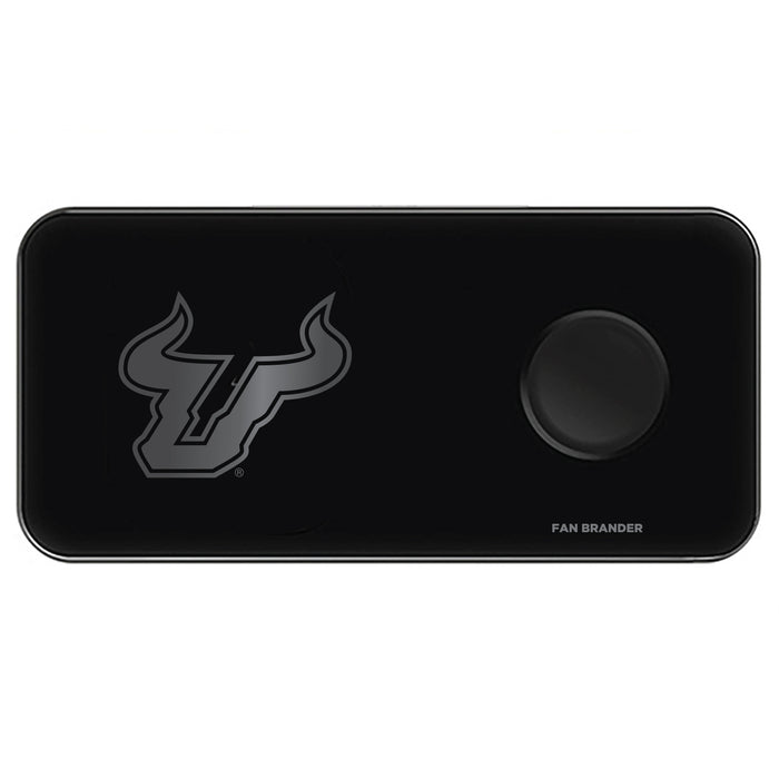 Fan Brander 3 in 1 Glass Wireless Charger with South Florida Bulls laser etched Primary Logo