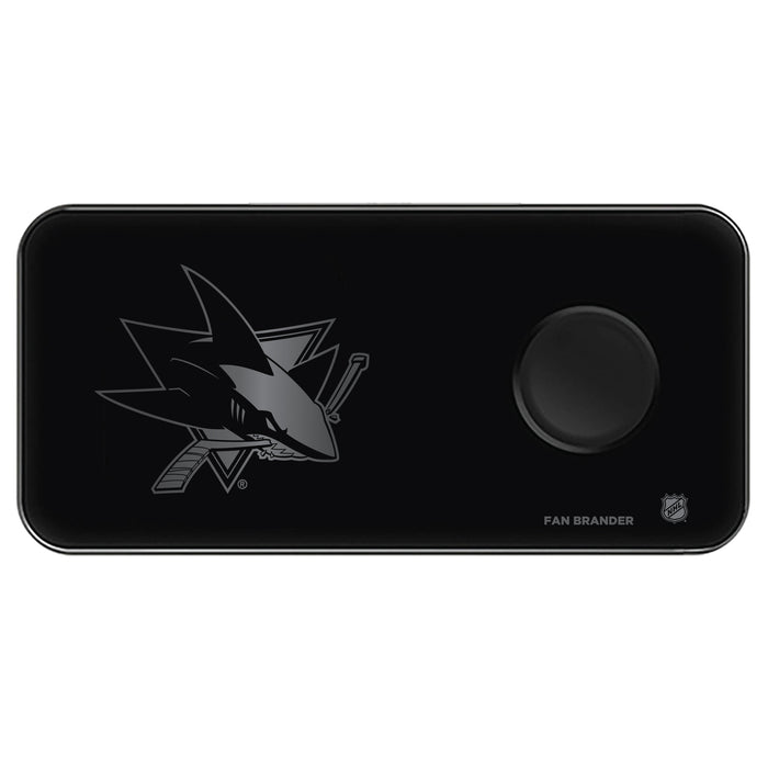 Fan Brander 3 in 1 Glass Wireless Charger with San Jose Sharks laser etched Primary Logo