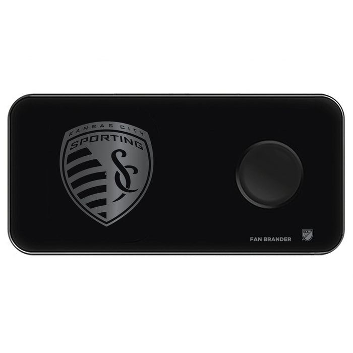 Fan Brander 3 in 1 Glass Wireless Charger with Sporting Kansas City laser etched Primary Logo