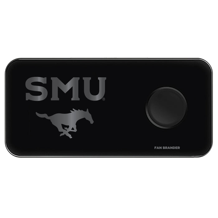 Fan Brander 3 in 1 Glass Wireless Charger with SMU Mustangs laser etched Primary Logo