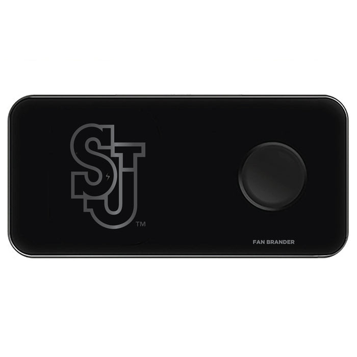 Fan Brander 3 in 1 Glass Wireless Charger with St. John's Red Storm laser etched Primary Logo