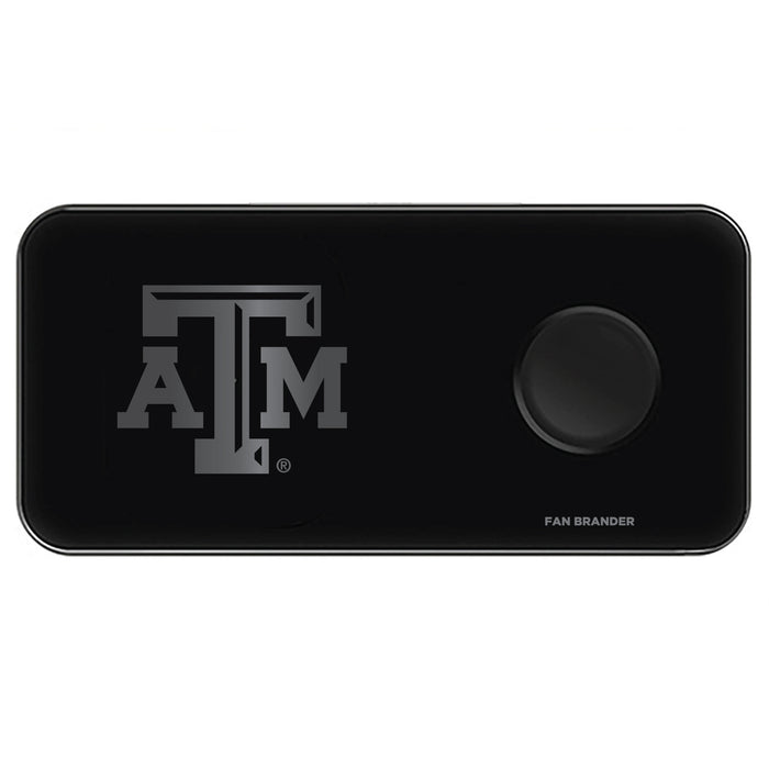 Fan Brander 3 in 1 Glass Wireless Charger with Texas A&M Aggies laser etched Primary Logo
