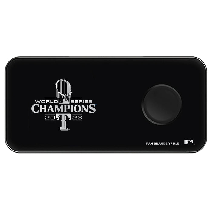 Fan Brander 3 in 1 Glass Wireless Charger with Texas Rangers laser etched 2023 MLB World Series Champs Logo