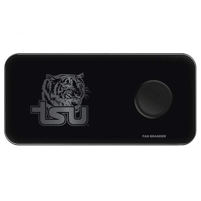 Fan Brander 3 in 1 Glass Wireless Charger with Tennessee State Tigers laser etched Primary Logo