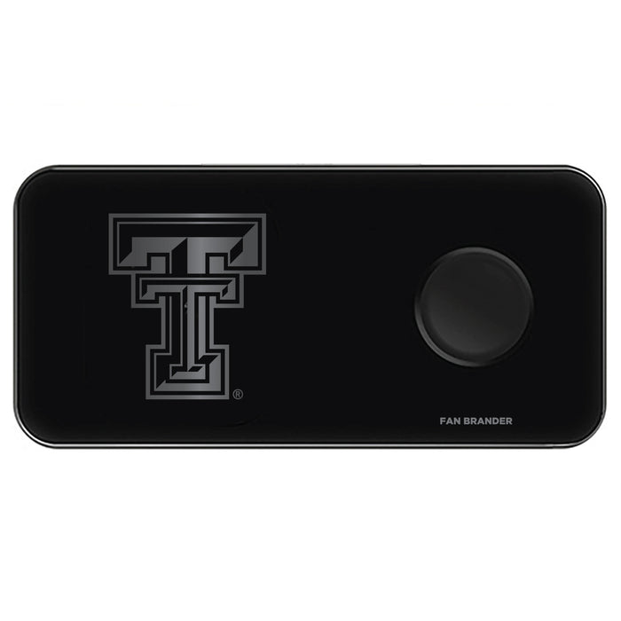 Fan Brander 3 in 1 Glass Wireless Charger with Texas Tech Red Raiders laser etched Primary Logo