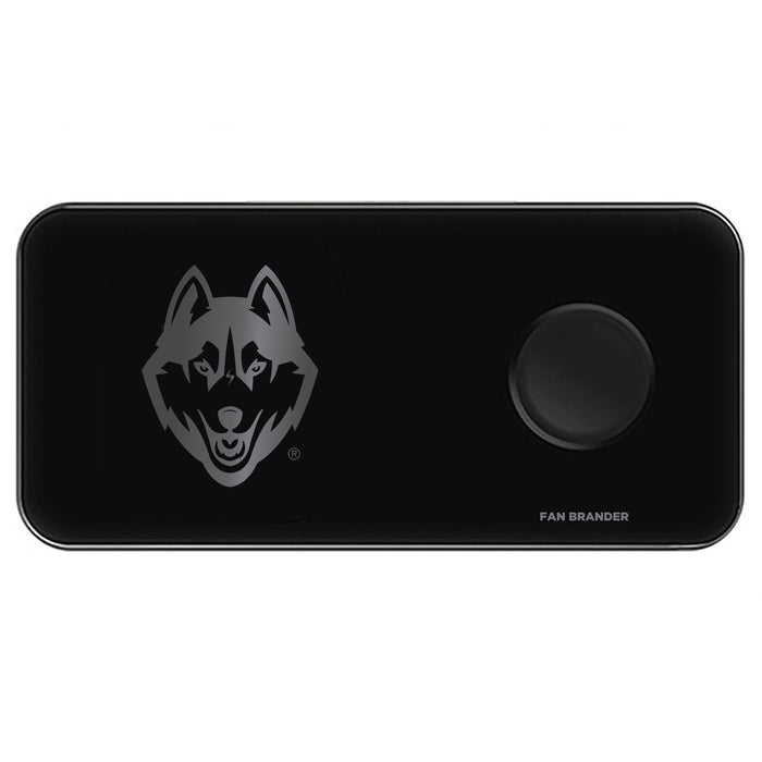 Fan Brander 3 in 1 Glass Wireless Charger with Uconn Huskies laser etched Primary Logo