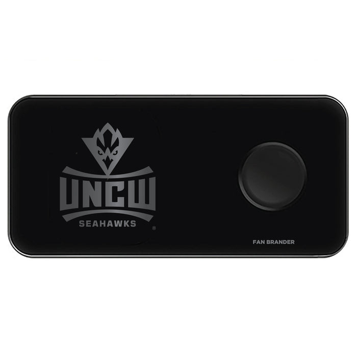 Fan Brander 3 in 1 Glass Wireless Charger with UNC Wilmington Seahawks laser etched Primary Logo