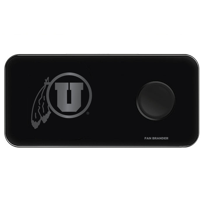 Fan Brander 3 in 1 Glass Wireless Charger with Utah Utes laser etched Primary Logo