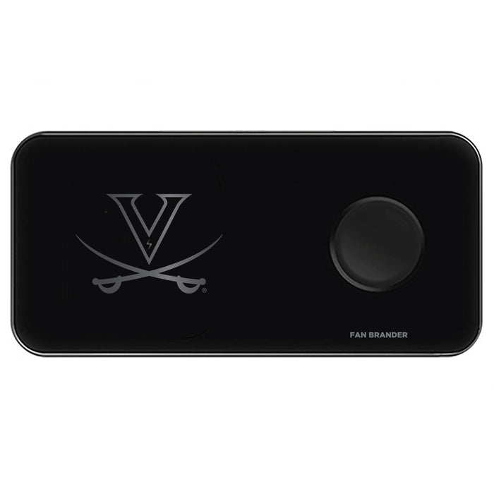 Fan Brander 3 in 1 Glass Wireless Charger with Virginia Cavaliers laser etched Primary Logo