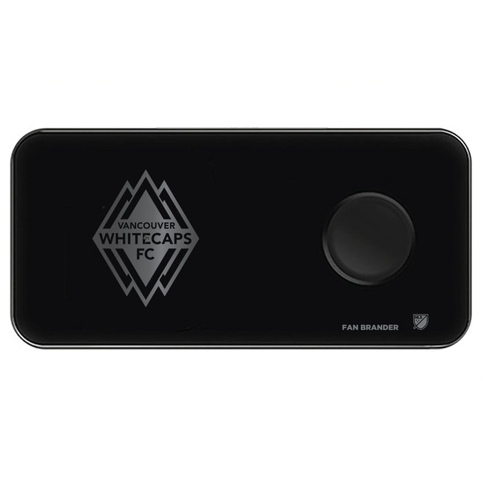 Fan Brander 3 in 1 Glass Wireless Charger with Vancouver Whitecaps FC laser etched Primary Logo