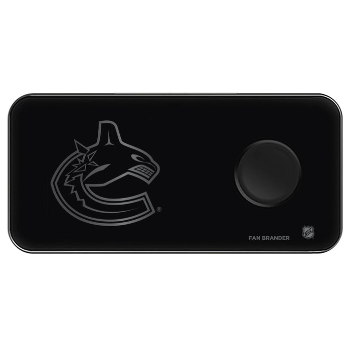 Fan Brander 3 in 1 Glass Wireless Charger with Vancouver Canucks laser etched Primary Logo