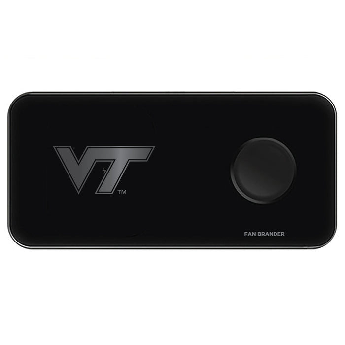 Fan Brander 3 in 1 Glass Wireless Charger with Virginia Tech Hokies laser etched Primary Logo