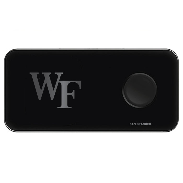 Fan Brander 3 in 1 Glass Wireless Charger with Wake Forest Demon Deacons laser etched Primary Logo