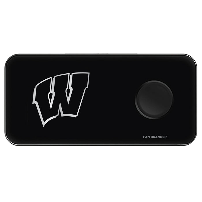 Fan Brander 3 in 1 Glass Wireless Charger with Wisconsin Badgers laser etched Primary Logo