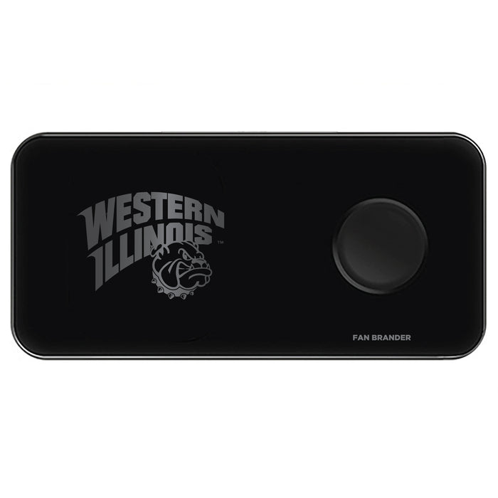 Fan Brander 3 in 1 Glass Wireless Charger with Western Illinois University Leathernecks laser etched Primary Logo