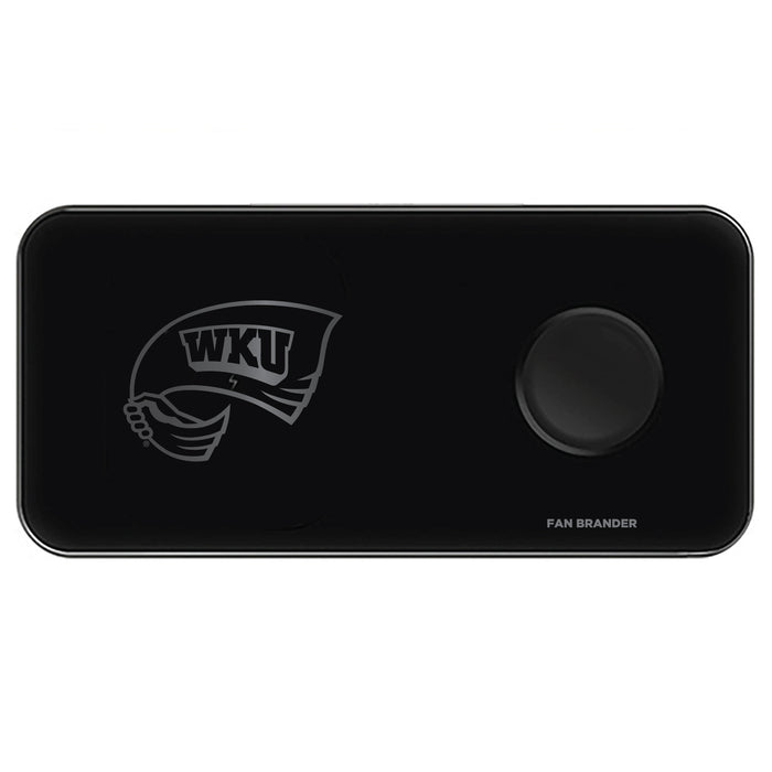 Fan Brander 3 in 1 Glass Wireless Charger with Western Kentucky Hilltoppers laser etched Primary Logo
