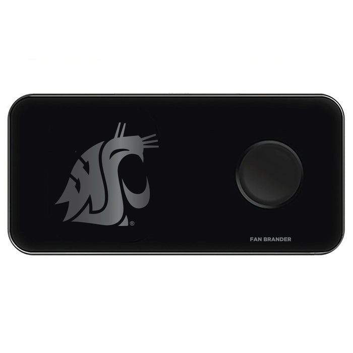 Fan Brander 3 in 1 Glass Wireless Charger with Washington State Cougars laser etched Primary Logo