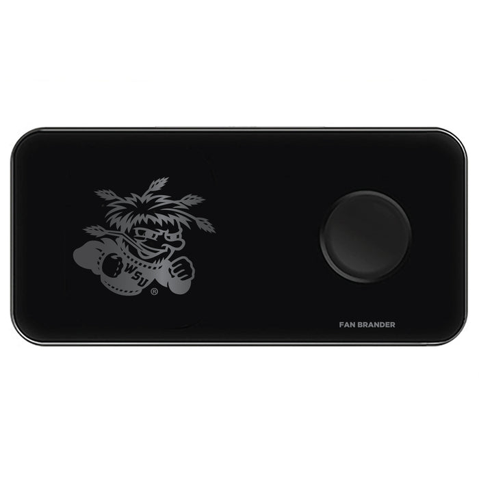 Fan Brander 3 in 1 Glass Wireless Charger with Wichita State Shockers laser etched Primary Logo