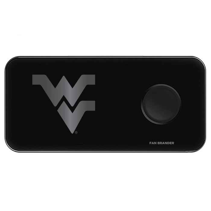 Fan Brander 3 in 1 Glass Wireless Charger with West Virginia Mountaineers laser etched Primary Logo