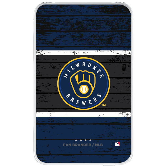 Fan Brander 10,000 mAh Portable Power Bank with Milwaukee Brewers Primary Logo on Wood Design