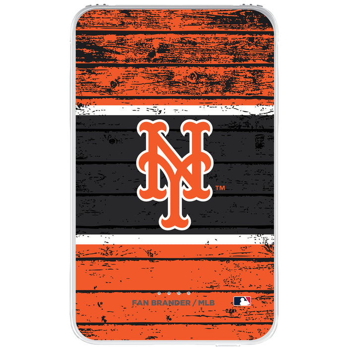 Fan Brander 10,000 mAh Portable Power Bank with New York Mets Primary Logo on Wood Design