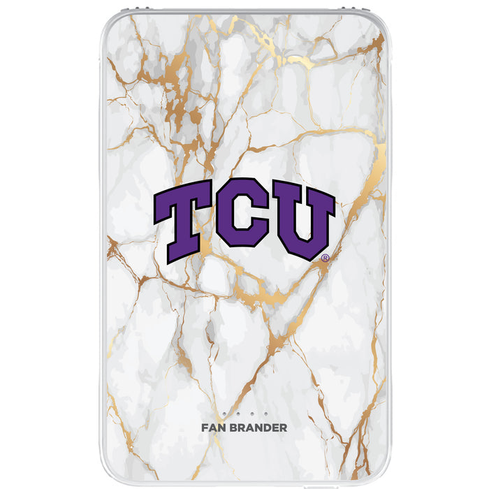 Fan Brander 10,000 mAh Portable Power Bank with Texas Christian University Horned Frogs Whate Marble Design