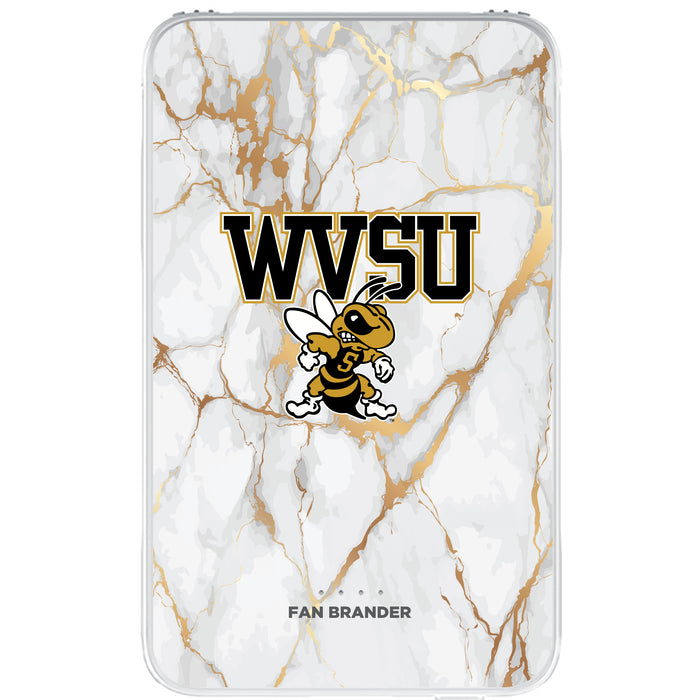 Fan Brander 10,000 mAh Portable Power Bank with West Virginia State Univ Yellow Jackets Whate Marble Design