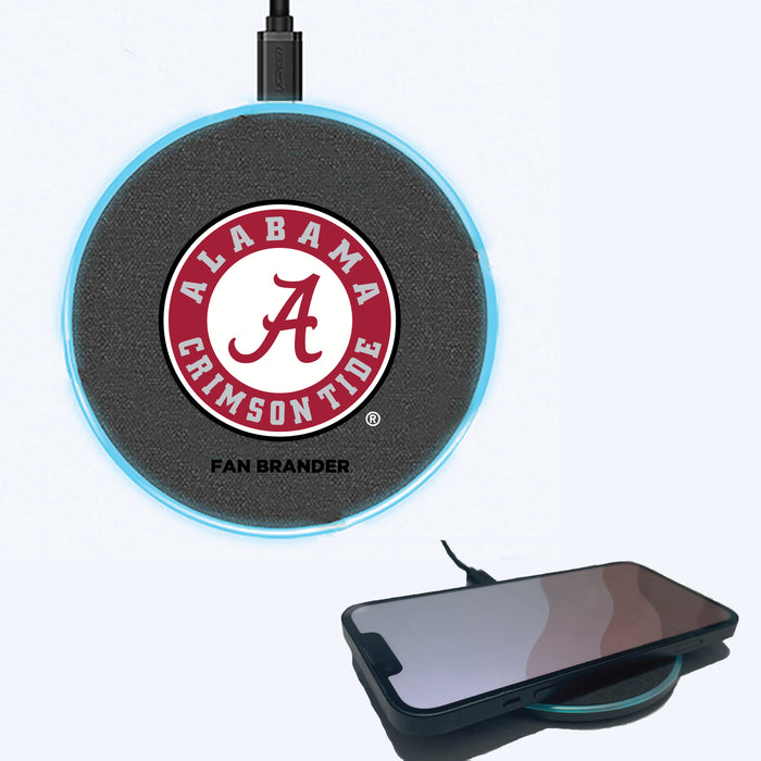 Fan Brander Grey 15W Wireless Charger with Alabama Crimson Tide Primary Logo