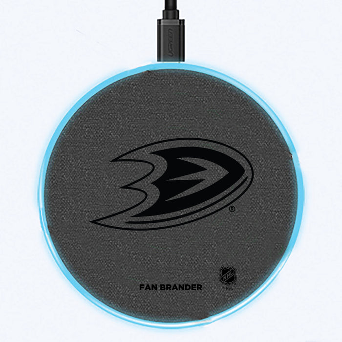 Fan Brander Grey 15W Wireless Charger with Anaheim Ducks laser etched Primary Logo