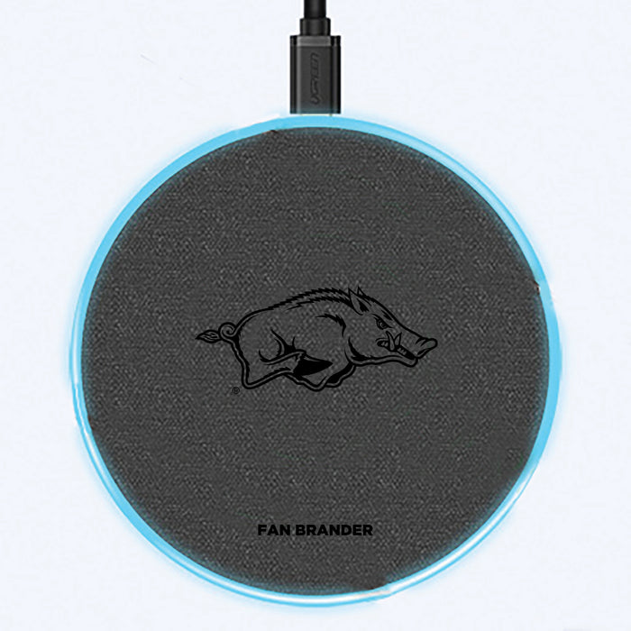 Fan Brander Grey 15W Wireless Charger with Arkansas Razorbacks laser etched Primary Logo