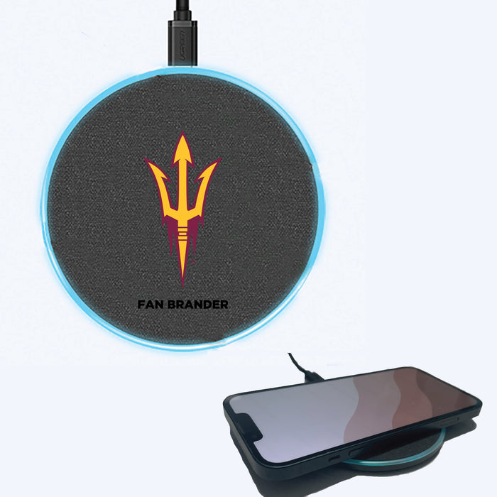 Fan Brander Grey 15W Wireless Charger with Arizona State Sun Devils Primary Logo