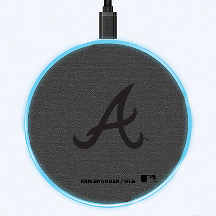 Fan Brander Grey 15W Wireless Charger with Atlanta Braves laser etched Primary Logo