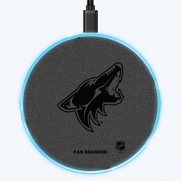 Fan Brander Grey 15W Wireless Charger with Arizona Coyotes laser etched Primary Logo