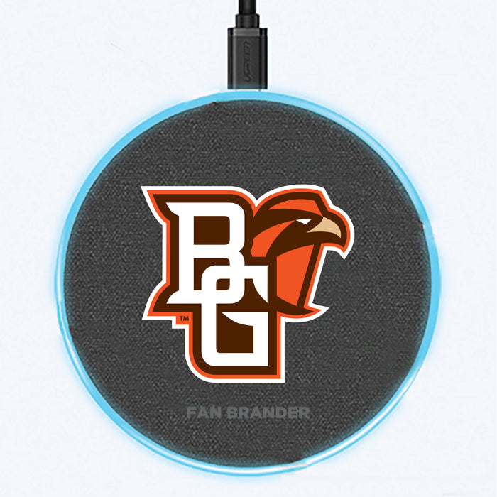Fan Brander Grey 15W Wireless Charger with Bowling Green Falcons Primary Logo